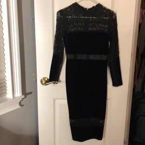 Velvet blue dress with black lace